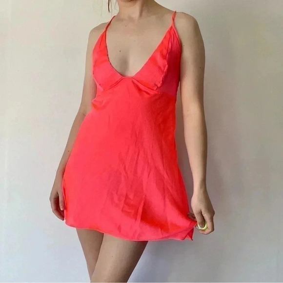 Free People Intimately Neon Pink Mini Slip Dress Adjustable Beaded Sleeveless - Picture 1 of 11